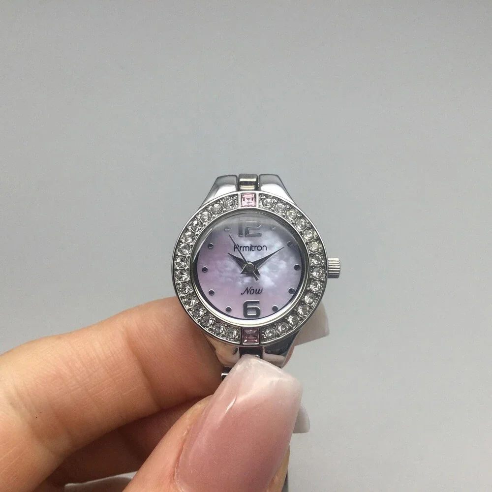 Armitron Now Womens Watch 22mm Pink MOP Crystals Silver Tone New Battery 7.25
